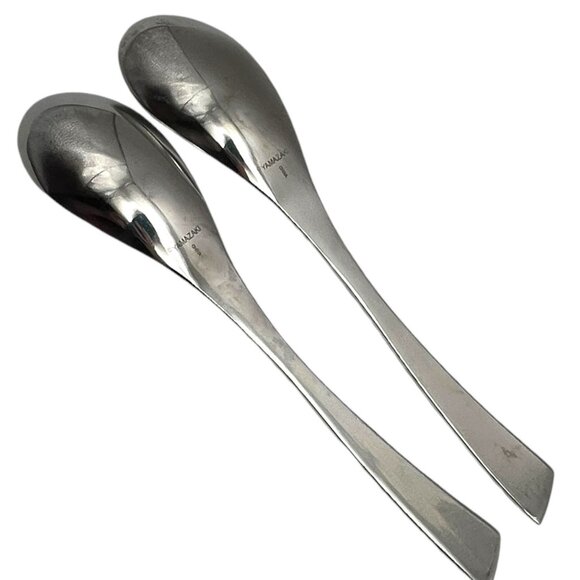 YAMAZAKI Alba‎ Stainless Flatware Lot of 2  Tea Spoons Plain Slanted Tip Handle - Picture 5 of 8